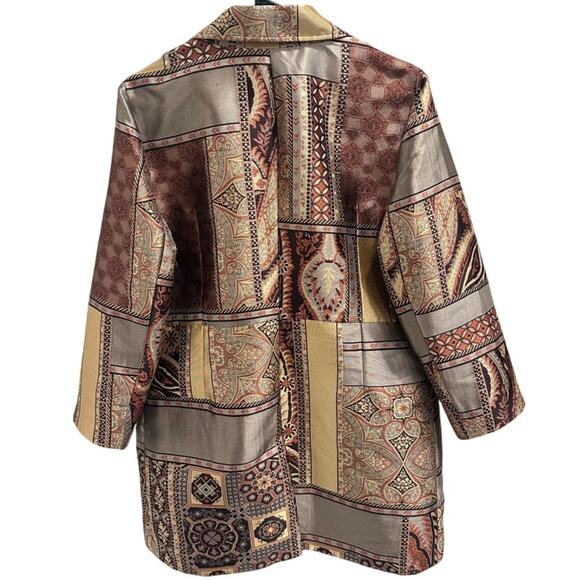 Chico’s Tapestry Dreams Brocade Patchwork Evening Coat Metallic Glam Art-to-Wear - Picture 2 of 15